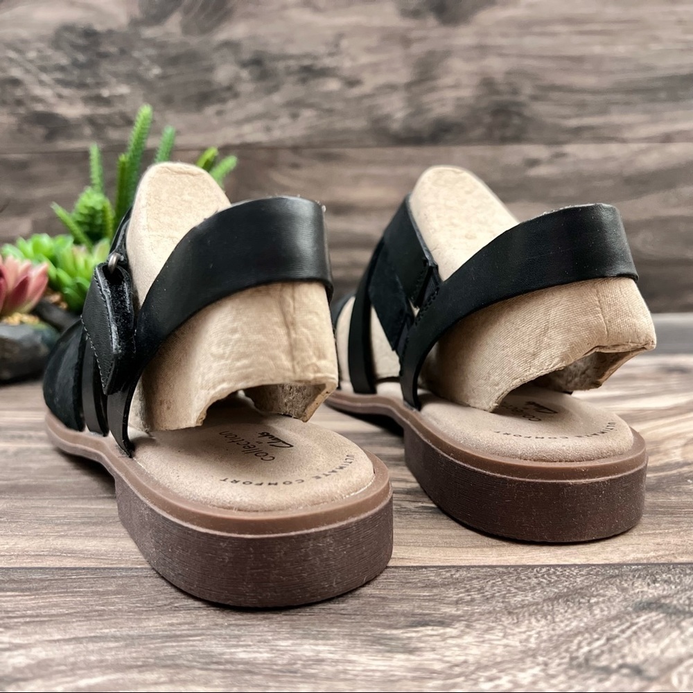 NEW Clarks 7.5W Declan Mix Strappy Slingback Sandal Black Leather/Nubuck Combi - Picture 8 of 12